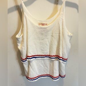 NWOT Almost Pink White Tank Top with Red & Blue Trim